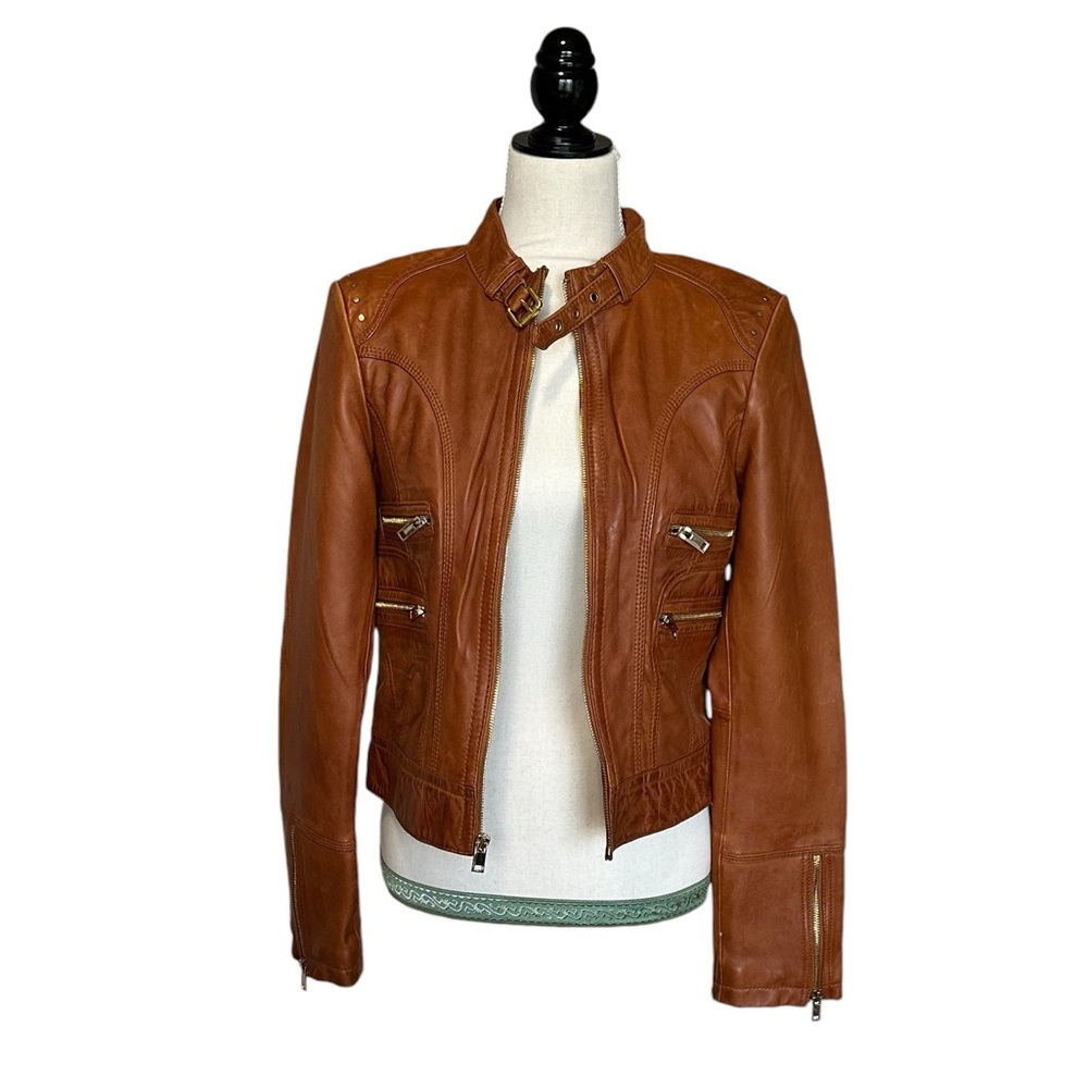 Leather Motto Jacket Cognac